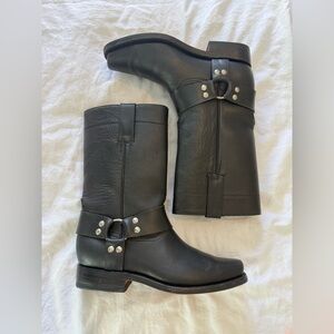 Arango Black Leather Mid-Calf Boots with Buckle Detail EUC 0028